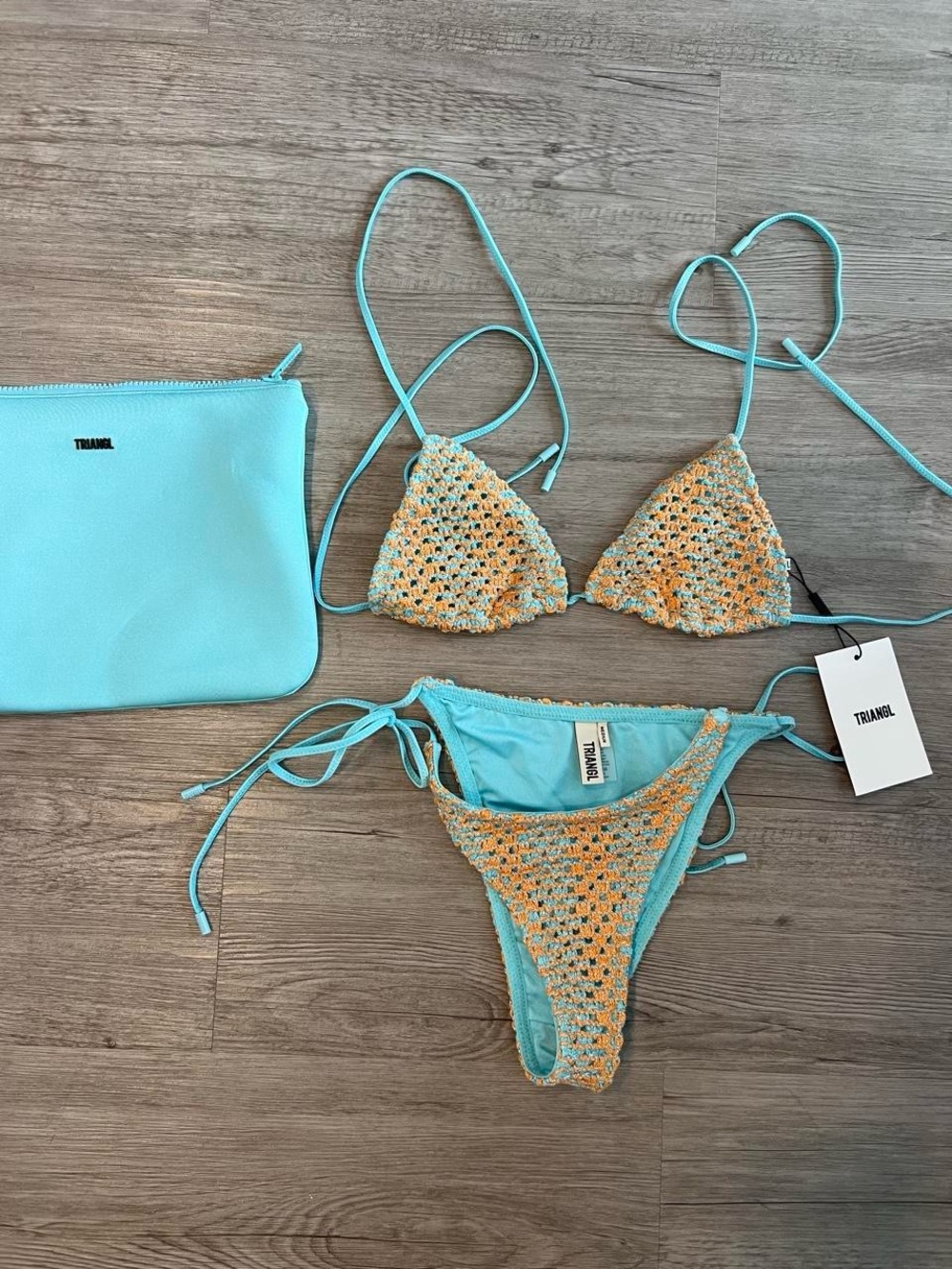 Triangl Swimwear Crochet Bikini in Orange and Light Blue